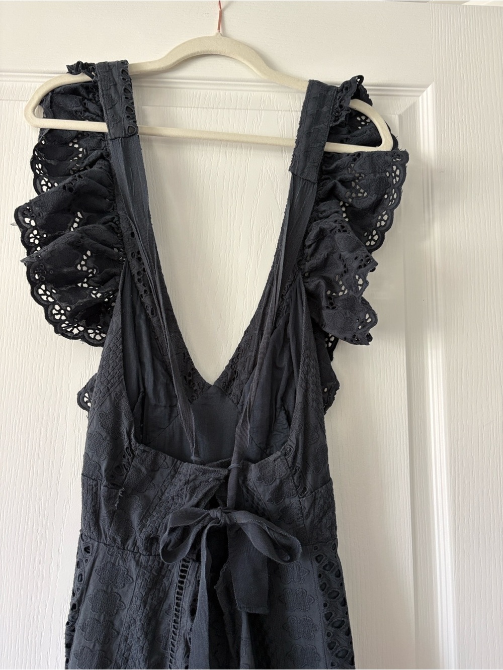 Free People Navy Eyelet Ruffle Back-Tie Jumpsuit - Picture 5 of 5